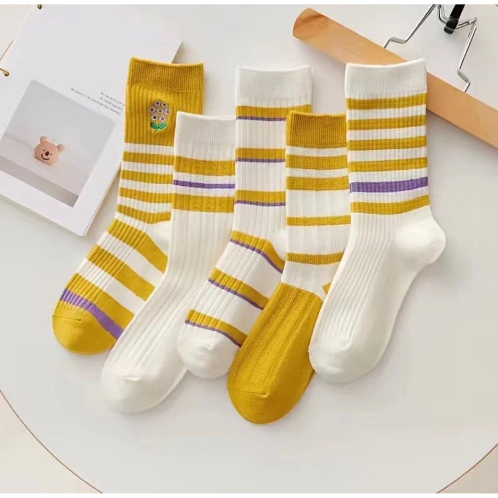 5 pairs set, super cute striped socks, new